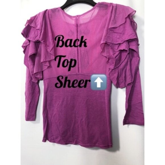 Free People Womens Purple Long Flutter Sleeve Embroidered Top Sz M New - Picture 7 of 11